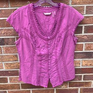 Short sleeve embroidered purple top